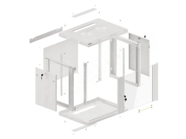 19" RACKOVÁ SKŘÍŇ PRO MONTÁŽ NA STĚNU 9U/600X450 (FLAT PACK) S PROSKLENÝMI DVEŘMI ŠEDÁ  V2