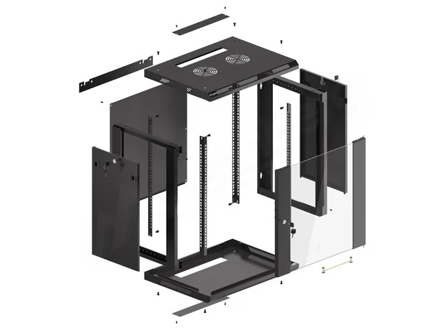 19" RACKOVÁ SKŘÍŇ PRO MONTÁŽ NA STĚNU 12U/600X450 (FLAT PACK) ČERNÁ  V2