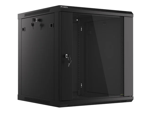 19" RACKOVÁ SKŘÍŇ PRO MONTÁŽ NA STĚNU 12U/600X600 (FLAT PACK) S PROSKLENÝMI DVEŘMI ČERNÁ  V2