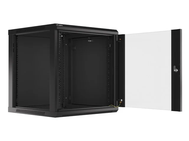19" RACKOVÁ SKŘÍŇ PRO MONTÁŽ NA STĚNU 12U/600X600 (FLAT PACK) S PROSKLENÝMI DVEŘMI ČERNÁ  V2