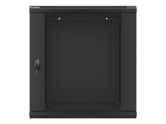 19" RACKOVÁ SKŘÍŇ PRO MONTÁŽ NA STĚNU 12U/600X600 (FLAT PACK) S PROSKLENÝMI DVEŘMI ČERNÁ  V2