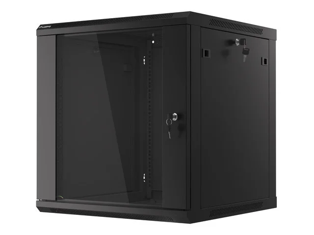 19" RACKOVÁ SKŘÍŇ PRO MONTÁŽ NA STĚNU 12U/600X600 (FLAT PACK) S PROSKLENÝMI DVEŘMI ČERNÁ  V2