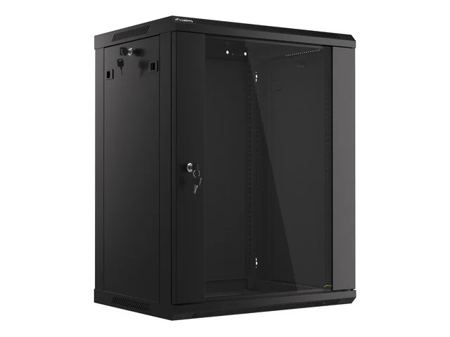 19" RACKOVÁ SKŘÍŇ PRO MONTÁŽ NA STĚNU 15U/600X450 (FLAT PACK) S PROSKLENÝMI DVEŘMI ČERNÁ  V2