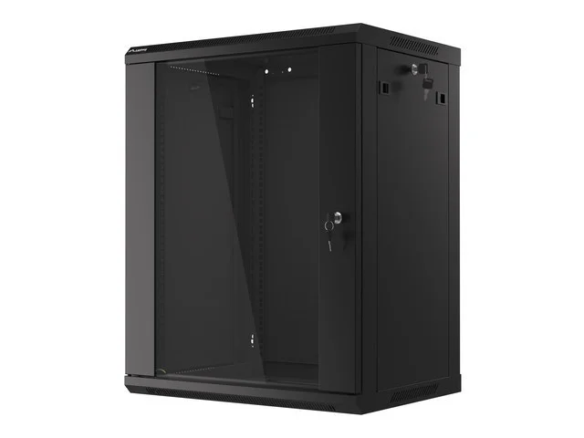 19" RACKOVÁ SKŘÍŇ PRO MONTÁŽ NA STĚNU 15U/600X450 (FLAT PACK) S PROSKLENÝMI DVEŘMI ČERNÁ  V2