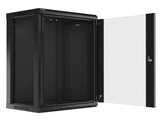 19" RACKOVÁ SKŘÍŇ PRO MONTÁŽ NA STĚNU 15U/600X450 (FLAT PACK) S PROSKLENÝMI DVEŘMI ČERNÁ  V2