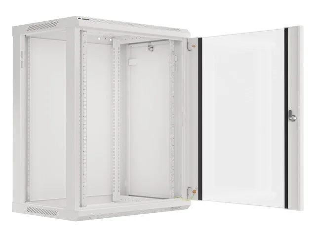 19" RACKOVÁ SKŘÍŇ PRO MONTÁŽ NA STĚNU 15U/600X450 (FLAT PACK) S PROSKLENÝMI DVEŘMI ŠEDÁ  V2