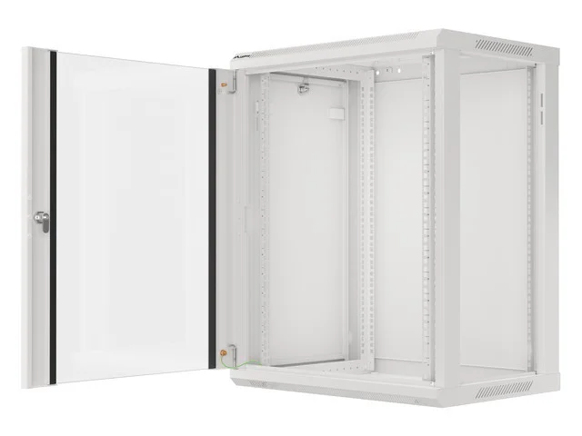 19" RACKOVÁ SKŘÍŇ PRO MONTÁŽ NA STĚNU 15U/600X450 (FLAT PACK) S PROSKLENÝMI DVEŘMI ŠEDÁ  V2