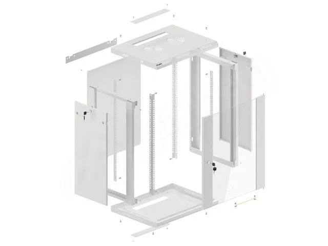 19" RACKOVÁ SKŘÍŇ PRO MONTÁŽ NA STĚNU 15U/600X450 (FLAT PACK) S PROSKLENÝMI DVEŘMI ŠEDÁ  V2