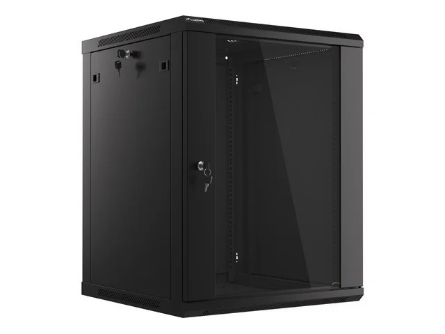 19" RACKOVÁ SKŘÍŇ PRO MONTÁŽ NA STĚNU 15U/600X600 (FLAT PACK) S PROSKLENÝMI DVEŘMI ČERNÁ  V2