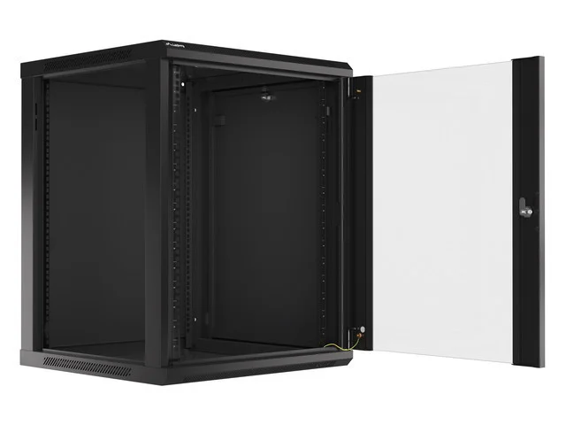19" RACKOVÁ SKŘÍŇ PRO MONTÁŽ NA STĚNU 15U/600X600 (FLAT PACK) S PROSKLENÝMI DVEŘMI ČERNÁ  V2