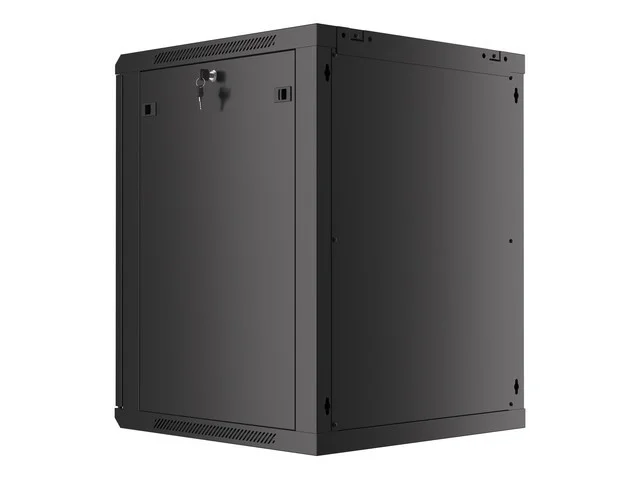 19" RACKOVÁ SKŘÍŇ PRO MONTÁŽ NA STĚNU 15U/600X600 (FLAT PACK) S PROSKLENÝMI DVEŘMI ČERNÁ  V2