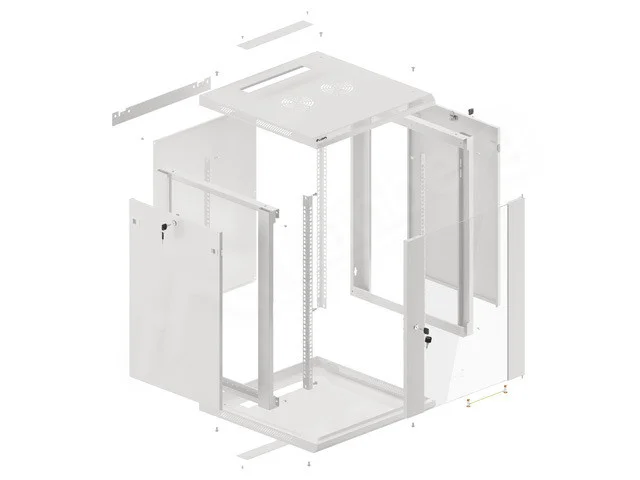 19" RACKOVÁ SKŘÍŇ PRO MONTÁŽ NA STĚNU 15U/600X600 (FLAT PACK) S PROSKLENÝMI DVEŘMI ŠEDÁ  V2