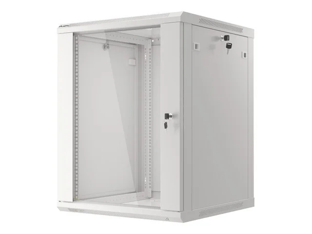 19" RACKOVÁ SKŘÍŇ PRO MONTÁŽ NA STĚNU 15U/600X600 (FLAT PACK) S PROSKLENÝMI DVEŘMI ŠEDÁ  V2