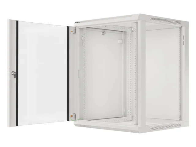 19" RACKOVÁ SKŘÍŇ PRO MONTÁŽ NA STĚNU 15U/600X600 (FLAT PACK) S PROSKLENÝMI DVEŘMI ŠEDÁ  V2