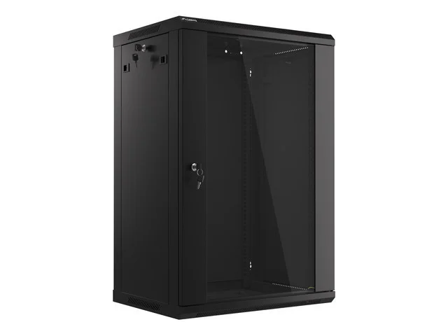 19" RACKOVÁ SKŘÍŇ PRO MONTÁŽ NA STĚNU 18U/600X450 (FLAT PACK) S PROSKLENÝMI DVEŘMI ČERNÁ  V2