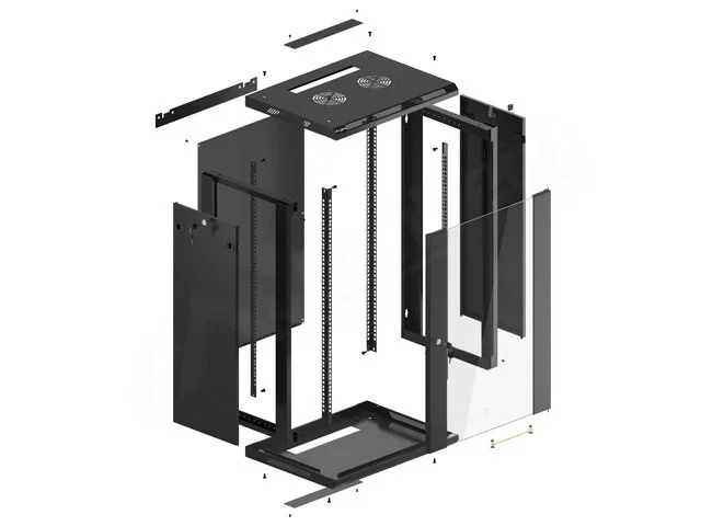 19" RACKOVÁ SKŘÍŇ PRO MONTÁŽ NA STĚNU 18U/600X450 (FLAT PACK) S PROSKLENÝMI DVEŘMI ČERNÁ  V2