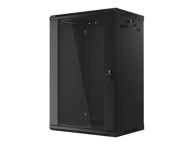 19" RACKOVÁ SKŘÍŇ PRO MONTÁŽ NA STĚNU 18U/600X450 (FLAT PACK) S PROSKLENÝMI DVEŘMI ČERNÁ  V2