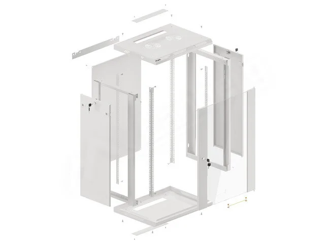 19" RACKOVÁ SKŘÍŇ PRO MONTÁŽ NA STĚNU 18U/600X450 (FLAT PACK) ŠEDÁ  V2