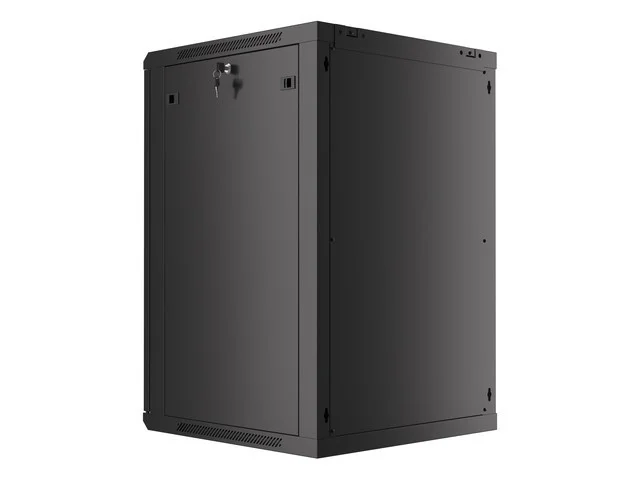 19" RACKOVÁ SKŘÍŇ PRO MONTÁŽ NA STĚNU 18U/600X600 (PLOCHÉ BALENÍ) S PROSKLENÝMI DVEŘMI ČERNÁ  V2