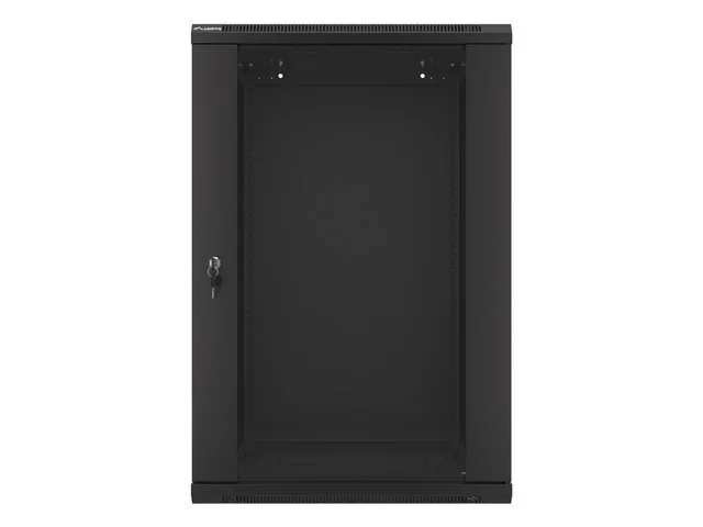 19" RACKOVÁ SKŘÍŇ PRO MONTÁŽ NA STĚNU 18U/600X600 (PLOCHÉ BALENÍ) S PROSKLENÝMI DVEŘMI ČERNÁ  V2
