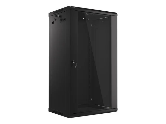 19" RACKOVÁ SKŘÍŇ PRO MONTÁŽ NA STĚNU 22U/600X450 (FLAT PACK) S PROSKLENÝMI DVEŘMI ČERNÁ  V2