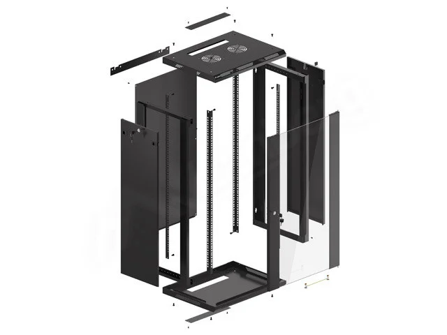 19" RACKOVÁ SKŘÍŇ PRO MONTÁŽ NA STĚNU 22U/600X450 (FLAT PACK) S PROSKLENÝMI DVEŘMI ČERNÁ  V2