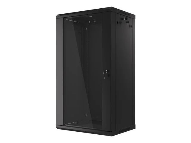 19" RACKOVÁ SKŘÍŇ PRO MONTÁŽ NA STĚNU 22U/600X450 (FLAT PACK) S PROSKLENÝMI DVEŘMI ČERNÁ  V2