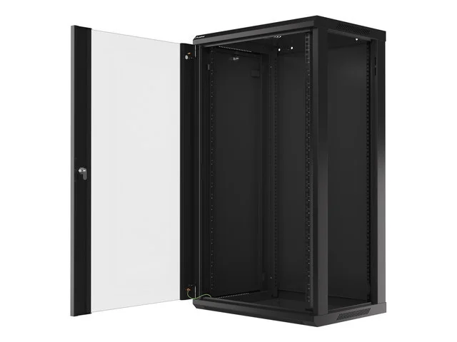 19" RACKOVÁ SKŘÍŇ PRO MONTÁŽ NA STĚNU 22U/600X450 (FLAT PACK) S PROSKLENÝMI DVEŘMI ČERNÁ  V2