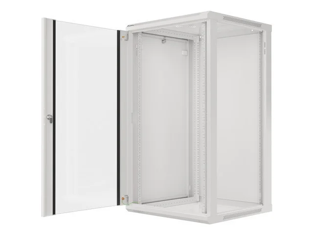 19" RACKOVÁ SKŘÍŇ PRO MONTÁŽ NA STĚNU 22U/600X600 (FLAT PACK) S PROSKLENÝMI DVEŘMI ŠEDÁ  V2