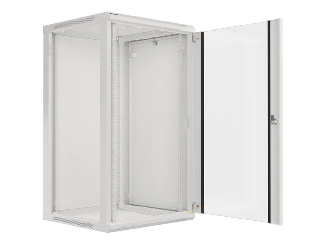 19" RACKOVÁ SKŘÍŇ PRO MONTÁŽ NA STĚNU 22U/600X600 (FLAT PACK) S PROSKLENÝMI DVEŘMI ŠEDÁ  V2