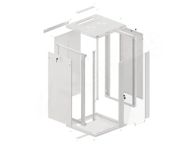 19" RACKOVÁ SKŘÍŇ PRO MONTÁŽ NA STĚNU 22U/600X600 (FLAT PACK) S PROSKLENÝMI DVEŘMI ŠEDÁ  V2