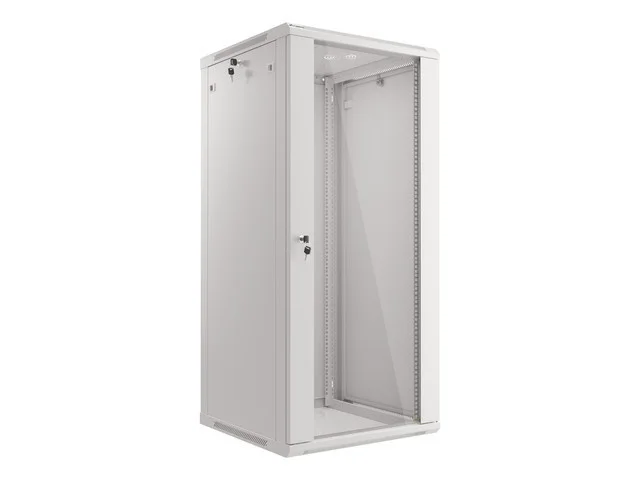 RACKOVÁ SKŘÍŇ 19" NÁSTĚNNÁ 27U/600X600 (FLAT PACK) S PROSKLENÝMI DVEŘMI ŠEDÁ  V2