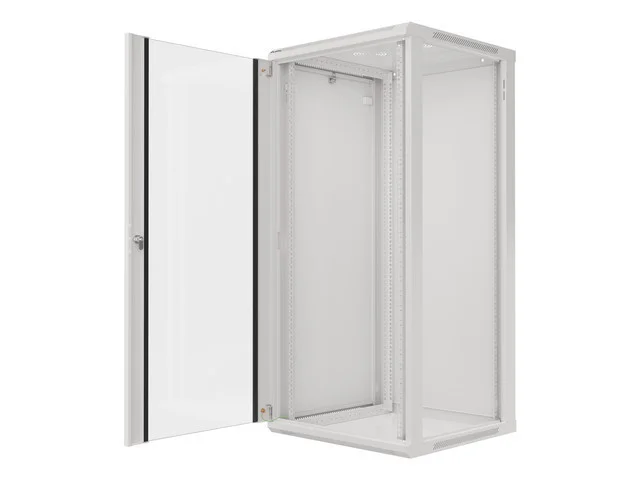RACKOVÁ SKŘÍŇ 19" NÁSTĚNNÁ 27U/600X600 (FLAT PACK) S PROSKLENÝMI DVEŘMI ŠEDÁ  V2