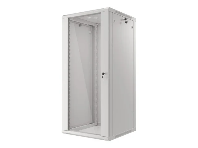 RACKOVÁ SKŘÍŇ 19" NÁSTĚNNÁ 27U/600X600 (FLAT PACK) S PROSKLENÝMI DVEŘMI ŠEDÁ  V2