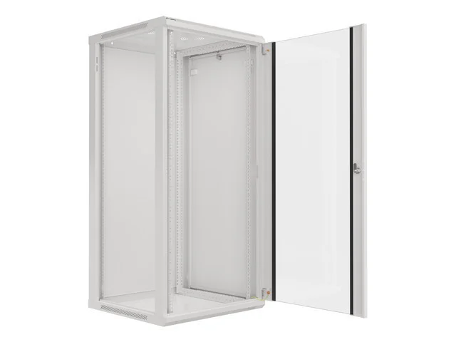 RACKOVÁ SKŘÍŇ 19" NÁSTĚNNÁ 27U/600X600 (FLAT PACK) S PROSKLENÝMI DVEŘMI ŠEDÁ  V2