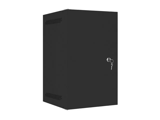 RACKOVÁ SKŘÍŇ 10" PRO MONTÁŽ NA STĚNU 9U/280X310 PRO VLASTNÍ MONTÁŽ S KOVOVÝMI DVEŘMI ČERNÁ  (PLOCHÉ BALENÍ)
