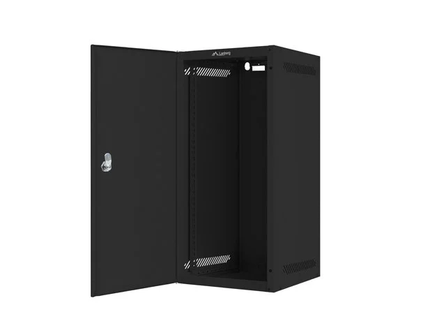 RACKOVÁ SKŘÍŇ 10" NÁSTĚNNÁ 12U/280X310 PRO VLASTNÍ MONTÁŽ S KOVOVÝMI DVEŘMI ČERNÁ  (PLOCHÉ BALENÍ)