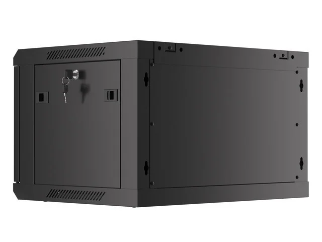 RACKOVÁ SKŘÍŇ 19" PRO MONTÁŽ NA STĚNU 6U/600X450 PRO VLASTNÍ MONTÁŽ S KOVOVÝMI DVEŘMI ČERNÁ  (PLOCHÉ BALENÍ)