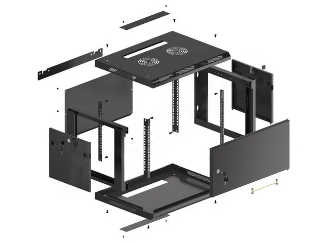 RACKOVÁ SKŘÍŇ 19" PRO MONTÁŽ NA STĚNU 6U/600X450 PRO VLASTNÍ MONTÁŽ S KOVOVÝMI DVEŘMI ČERNÁ  (PLOCHÉ BALENÍ)