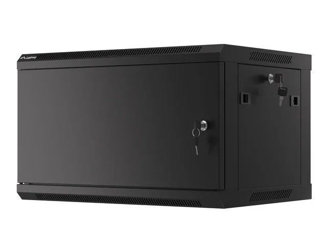 RACKOVÁ SKŘÍŇ 19" PRO MONTÁŽ NA STĚNU 6U/600X450 PRO VLASTNÍ MONTÁŽ S KOVOVÝMI DVEŘMI ČERNÁ  (PLOCHÉ BALENÍ)