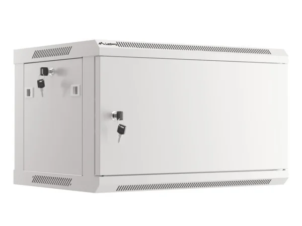 RACKOVÁ SKŘÍŇ 19" PRO MONTÁŽ NA STĚNU 6U/600X450 PRO VLASTNÍ MONTÁŽ S KOVOVÝMI DVEŘMI ŠEDÁ  (PLOCHÉ BALENÍ)