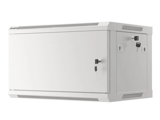RACKOVÁ SKŘÍŇ 19" PRO MONTÁŽ NA STĚNU 6U/600X450 PRO VLASTNÍ MONTÁŽ S KOVOVÝMI DVEŘMI ŠEDÁ  (PLOCHÉ BALENÍ)