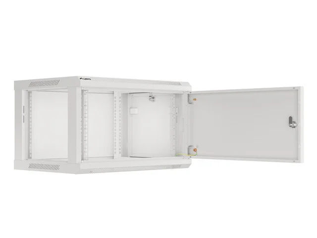 RACKOVÁ SKŘÍŇ 19" PRO MONTÁŽ NA STĚNU 6U/600X450 PRO VLASTNÍ MONTÁŽ S KOVOVÝMI DVEŘMI ŠEDÁ  (PLOCHÉ BALENÍ)