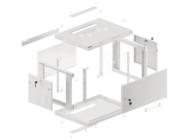RACKOVÁ SKŘÍŇ 19" PRO MONTÁŽ NA STĚNU 6U/600X450 PRO VLASTNÍ MONTÁŽ S KOVOVÝMI DVEŘMI ŠEDÁ  (PLOCHÉ BALENÍ)