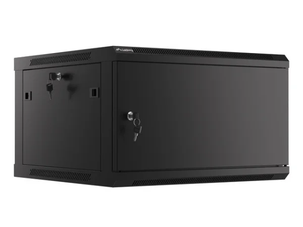 RACKOVÁ SKŘÍŇ 19" PRO MONTÁŽ NA STĚNU 6U/600X600 PRO VLASTNÍ MONTÁŽ S KOVOVÝMI DVEŘMI ČERNÁ  (PLOCHÉ BALENÍ)