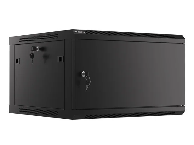 RACKOVÁ SKŘÍŇ 19" PRO MONTÁŽ NA STĚNU 6U/600X600 PRO VLASTNÍ MONTÁŽ S KOVOVÝMI DVEŘMI ČERNÁ  (PLOCHÉ BALENÍ)