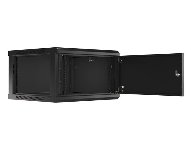 RACKOVÁ SKŘÍŇ 19" PRO MONTÁŽ NA STĚNU 6U/600X600 PRO VLASTNÍ MONTÁŽ S KOVOVÝMI DVEŘMI ČERNÁ  (PLOCHÉ BALENÍ)