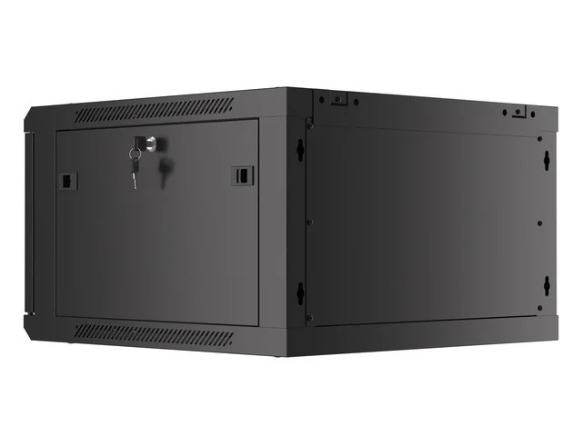 RACKOVÁ SKŘÍŇ 19" PRO MONTÁŽ NA STĚNU 6U/600X600 PRO VLASTNÍ MONTÁŽ S KOVOVÝMI DVEŘMI ČERNÁ  (PLOCHÉ BALENÍ)