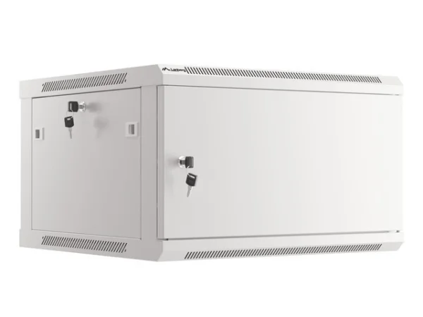 RACKOVÁ SKŘÍŇ 19" PRO MONTÁŽ NA STĚNU 6U/600X600 PRO VLASTNÍ MONTÁŽ S KOVOVÝMI DVEŘMI ŠEDÁ  (PLOCHÉ BALENÍ)
