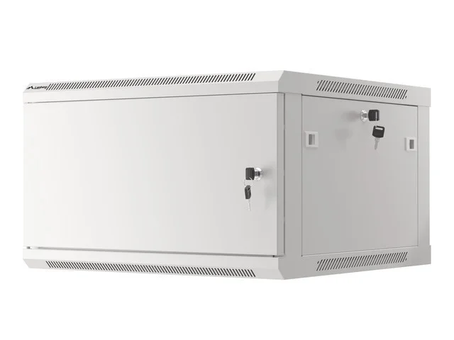 RACKOVÁ SKŘÍŇ 19" PRO MONTÁŽ NA STĚNU 6U/600X600 PRO VLASTNÍ MONTÁŽ S KOVOVÝMI DVEŘMI ŠEDÁ  (PLOCHÉ BALENÍ)